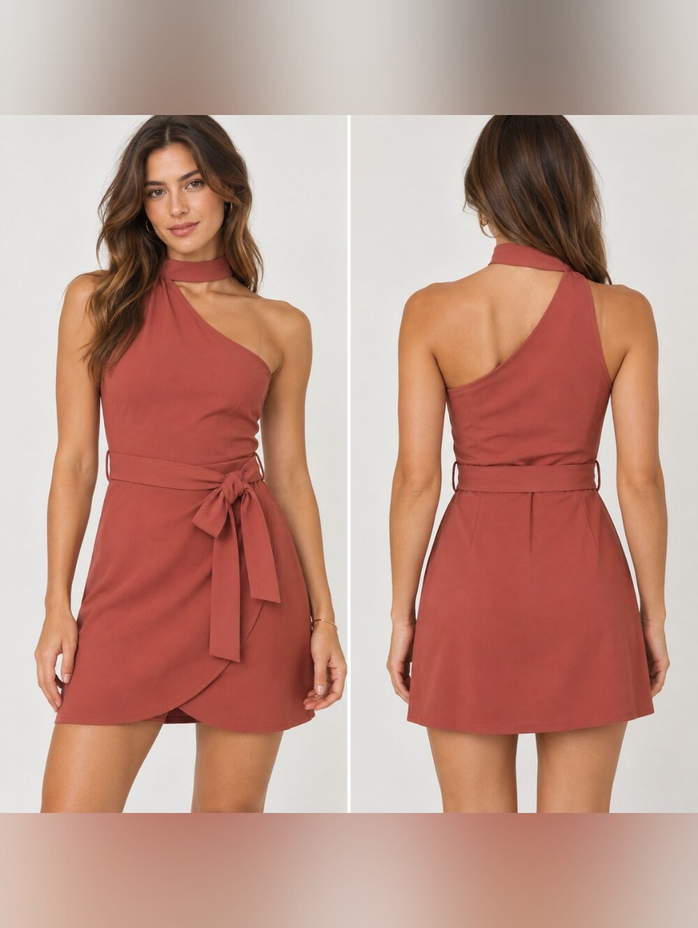 Missguided | One Shoulder Choker Neck Bodycon Rust Color Mini Dress Size 4 - Picture 12 of 12